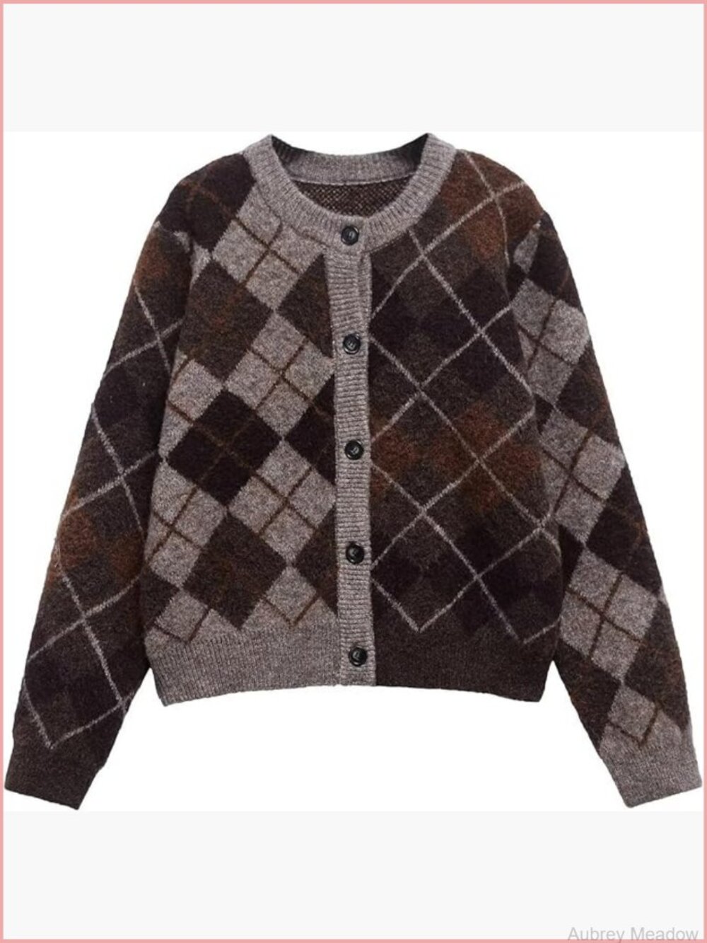 Vintage Argyle Cardigan Sweater Soft Knit Long Sleeve Button Down Casual
